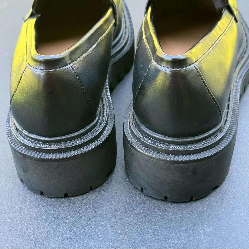 H&M Women’s Penny Loafers Size 38 US 7 Black Glossy Chunky Lug Sole